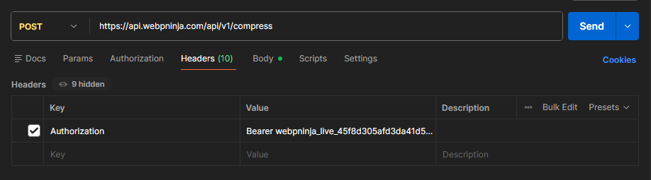 Setting the Authorization header with a Bearer API key in Postman